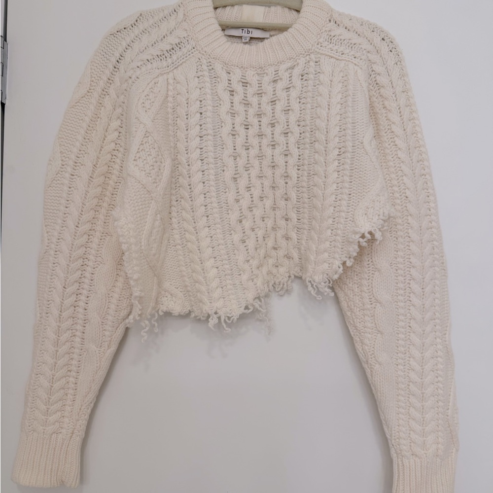 Tibi open back deconstructed cable knit sweater XS